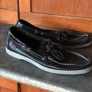 New Black Leather Boat Shoes